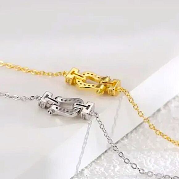 Sterling Silver Horseshoe Zircon Bracelet Chain Link Snaffle Stirrup D Ring - Picture 6 of 7